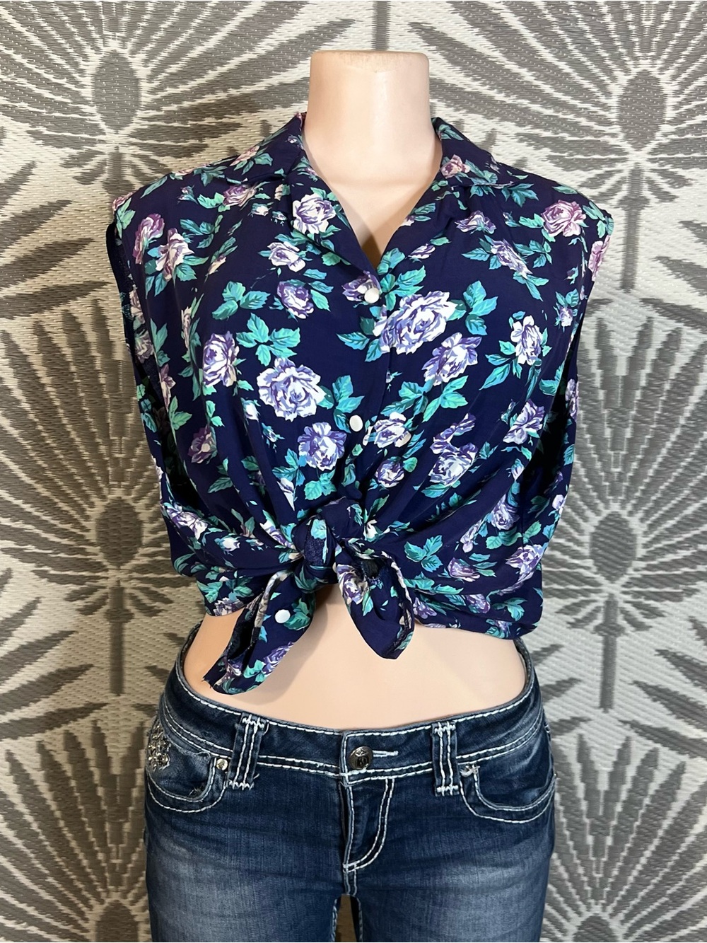 Vtg 90s Floral Rose Button Up Blouse purple Sz M/L Cottagecore Grunge Oversized